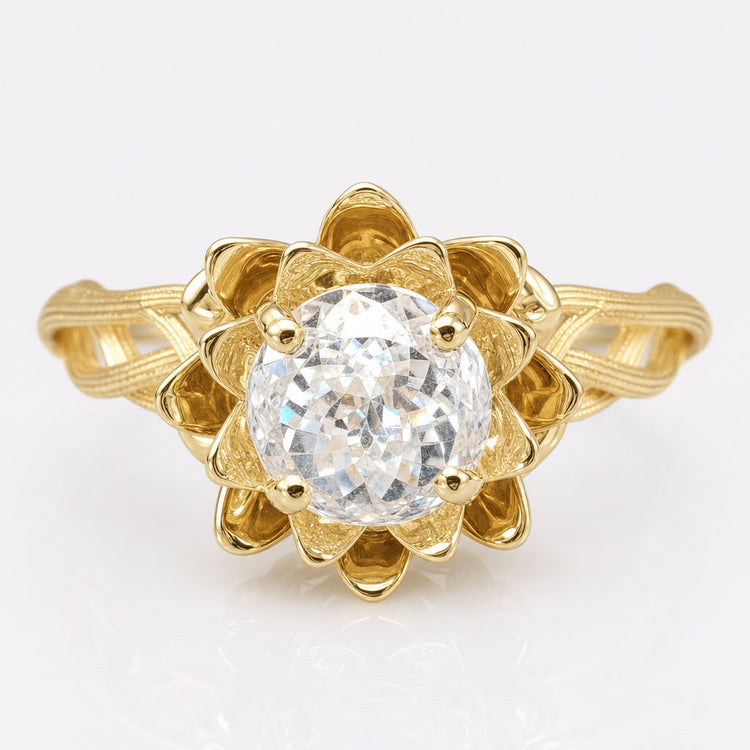 Antique Vintage Style 1.70 CT Portuguese cut Moissanite Flower Setting Ring