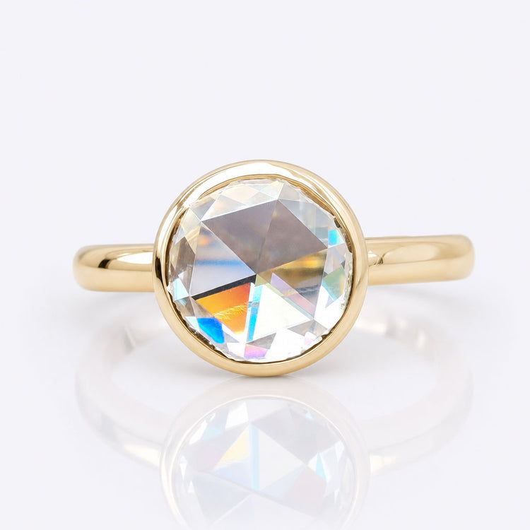 Singular Bezel Set Round Rose Cut Moissanite Engagement Ring