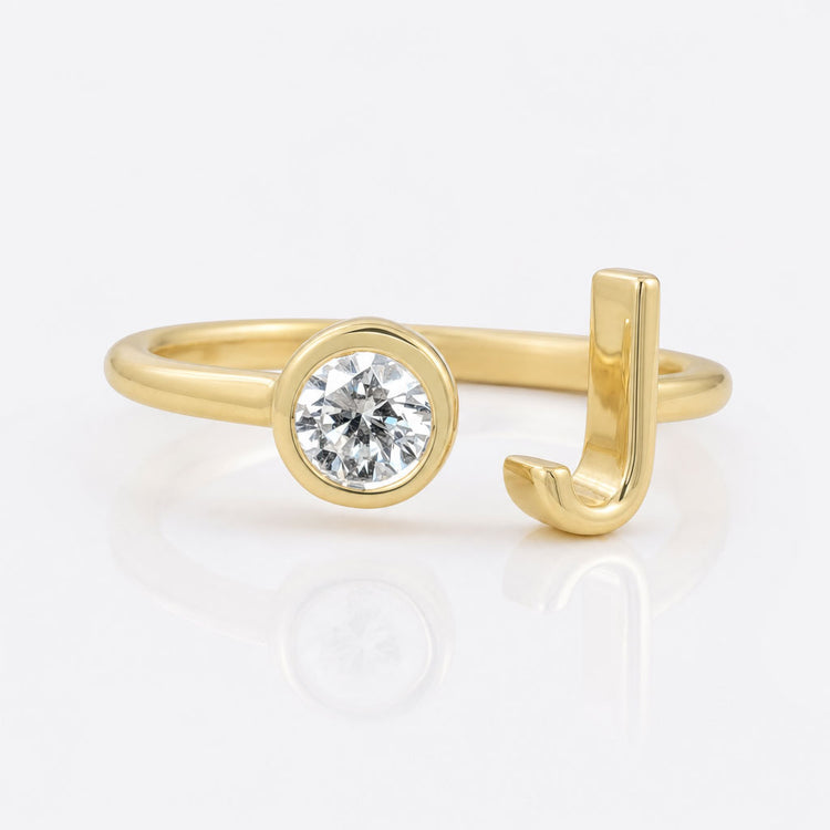 Round Brilliant Cut Moissanite Personalised Initial Ring