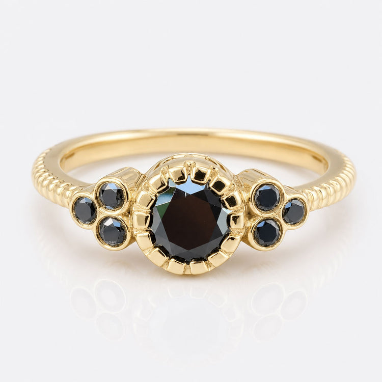 Stunning 0.54 TW Round Black Color Moissanite Wedding Ring