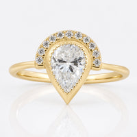 Pear Cut Moissanite Milgrain Bezel Set Vintage Ring