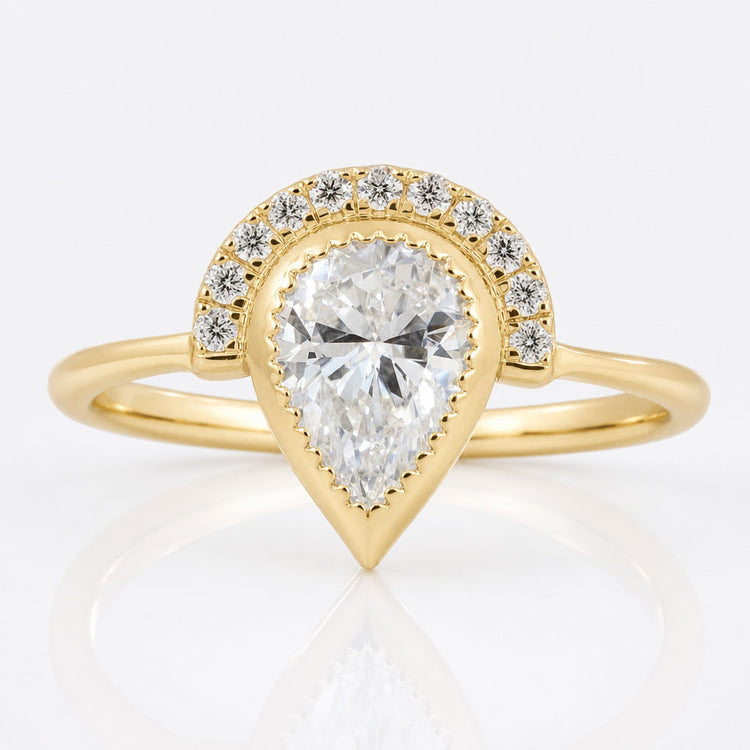 Pear Cut Moissanite Milgrain Bezel Set Vintage Ring