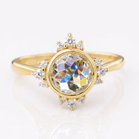 0.72 CT Round Rose Cut Cluster Set Moissanite Ring