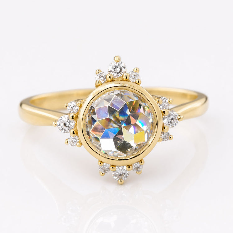 0.72 CT Round Rose Cut Cluster Set Moissanite Ring