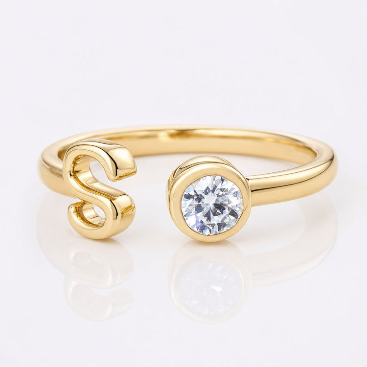Round Moissanite Initial Letter Ring
