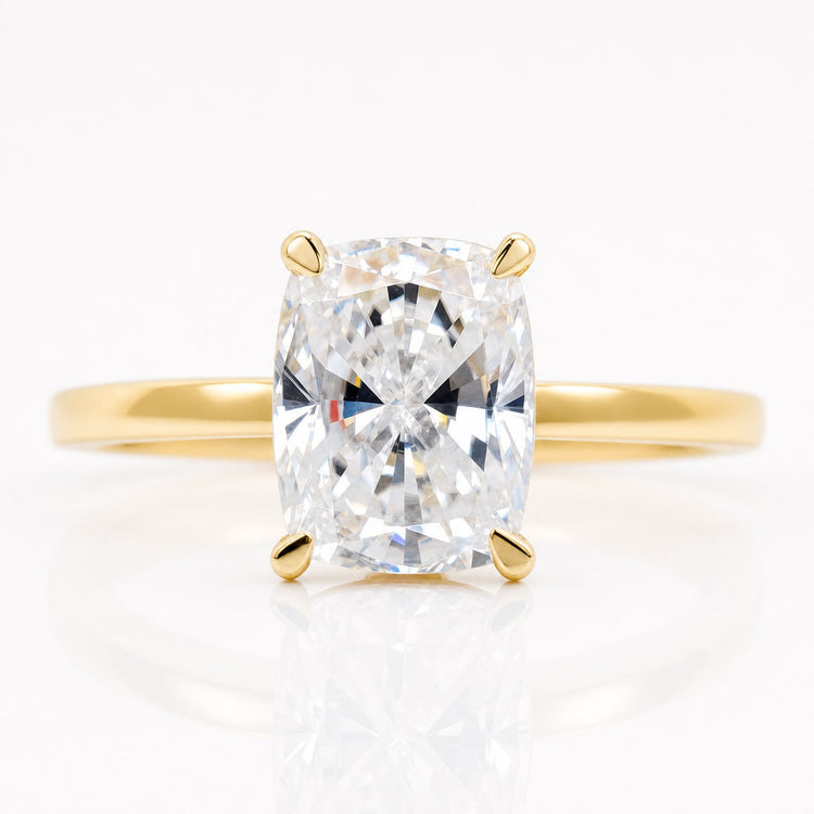 Flat Comfort Fit Cushion Solitaire Moissanite Engagement Ring