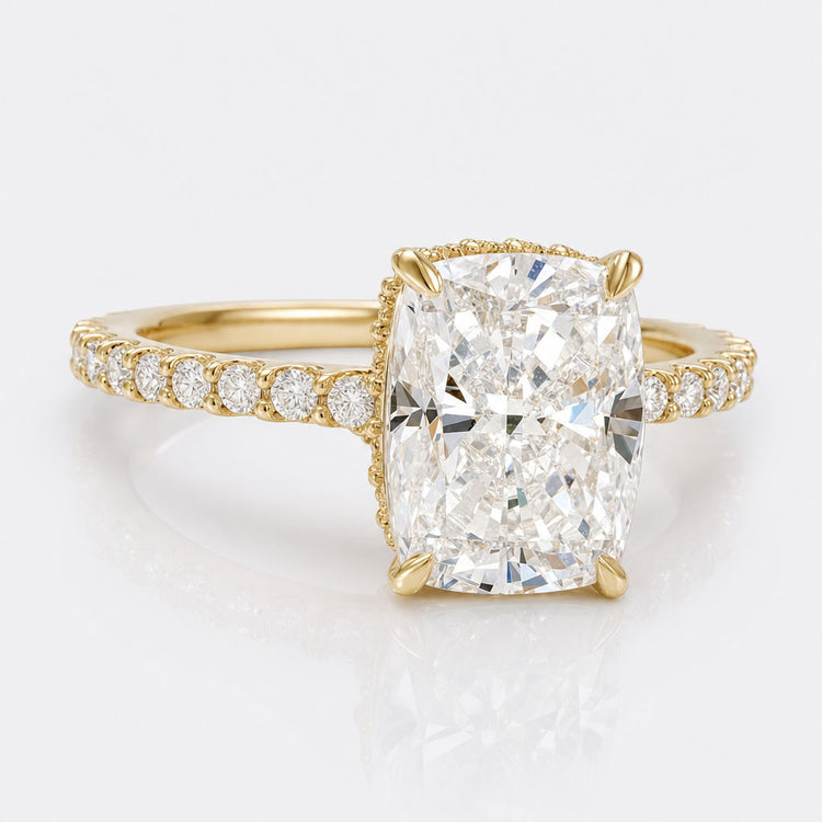 Cushion Ice Crushed Pave Crown Moissanite Engagement Ring