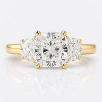 2.68 TW Cushion cut with Side Half-moon Three Stone Engagement Ring