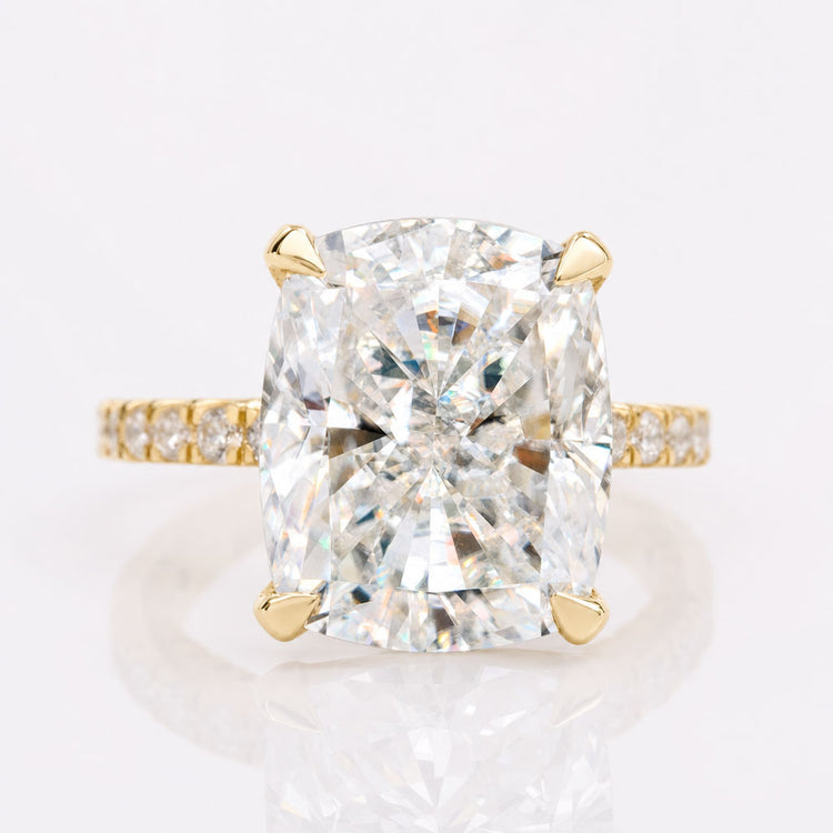 Cushion Cut Moissanite Engagement Ring, 6.13 TW Hidden Halo Pave Set Moissanite Ring