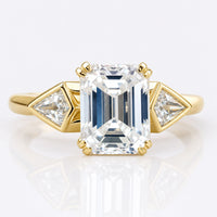 3.88 TW Emerald Kite Lovely Three-Stone Moissanite Engagement Ring
