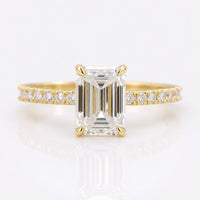 1.77 TCW Emerald Step Cut Hidden Halo Pave Set Moissanite Wedding Ring