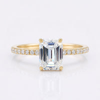 1.77 TW Emerald Hidden Halo Pave Moissanite Engagement Ring
