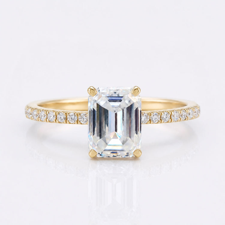 1.77 TW Emerald Hidden Halo Pave Moissanite Engagement Ring