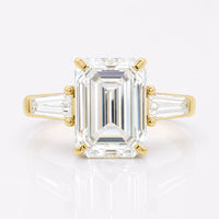 Cathedral Style 3.67 TW Emerald and Tapered Baguette Three Stones Engagement Ring