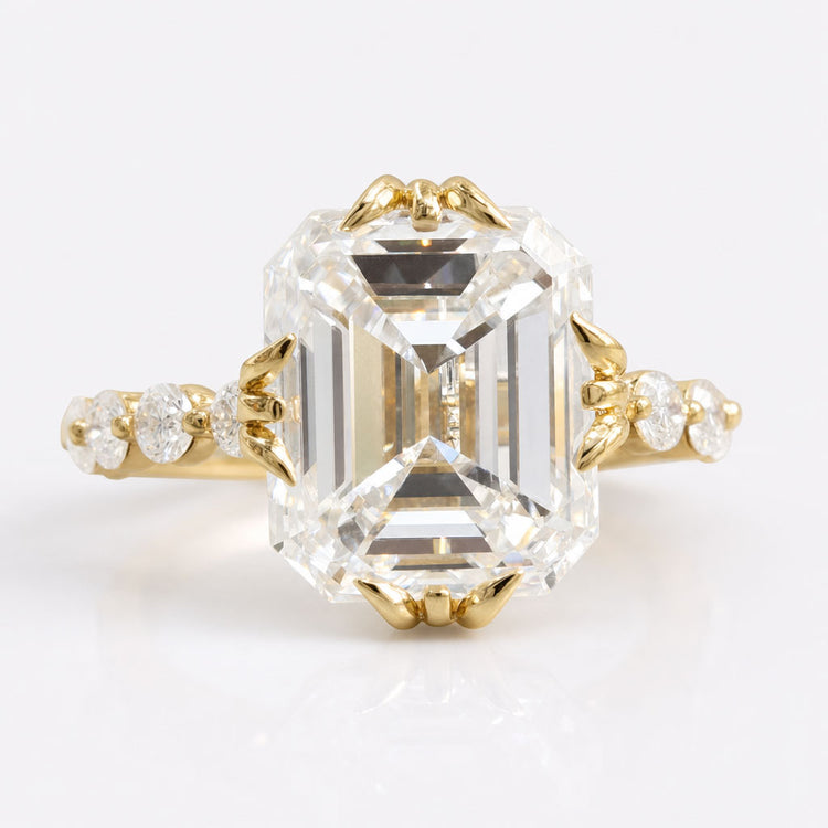 Antique Vintage Ring, 7.71TW Emerald Hidden Halo Moissanite Ring