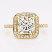 2.22 TW Radiant Cut Classic Pave Halo Moissanite Diamond Engagement Ring