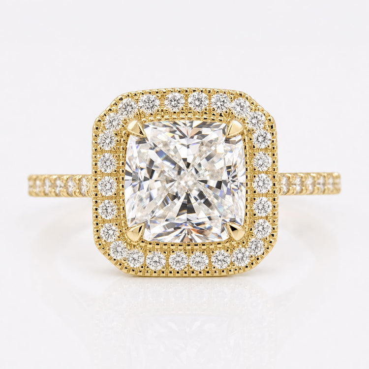 2.22 TW Radiant Cut Classic Pave Halo Moissanite Diamond Engagement Ring