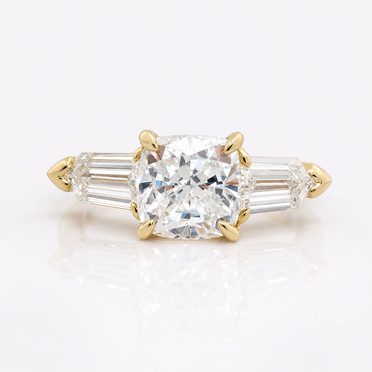 Amazing 2.84 TW Cushion Bullet Three Stone Moissanite Engagement Ring