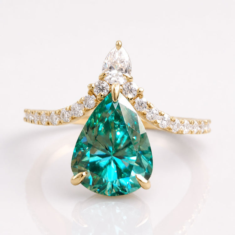 Unique Upside-Down 2.33 TW Pear Green Moissanite Engagement Ring