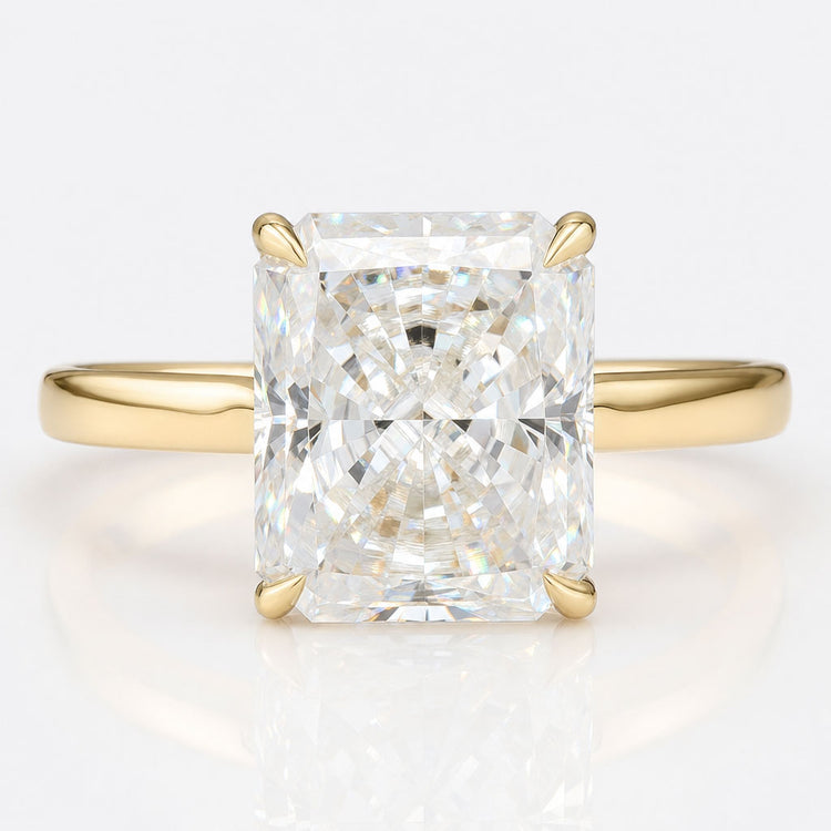 Amazing Radiant Cut Moissanite Engagement Ring, Cathedral Set Moissanite Solitaire Ring