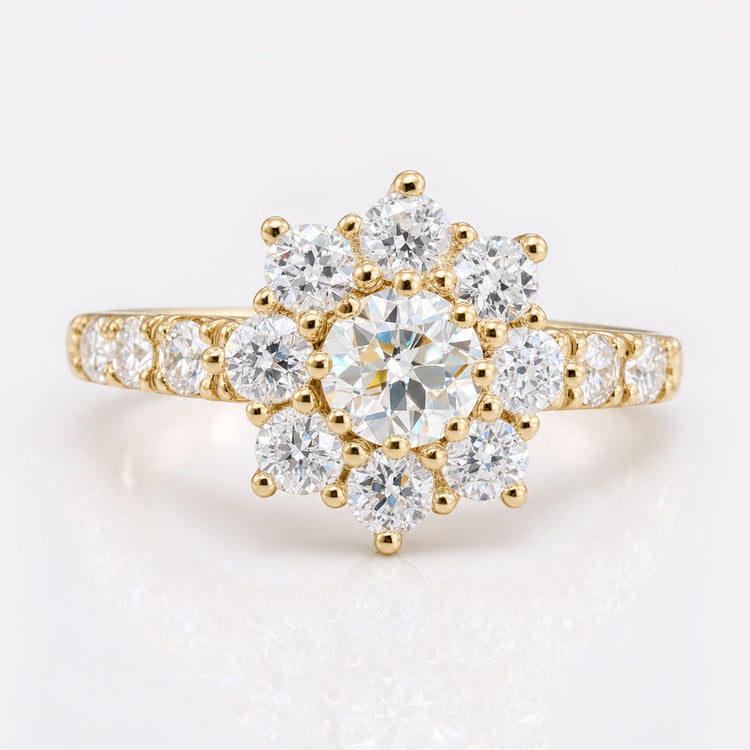 1.00 TW Round OEC Classic Cluster Pave Engagement Ring