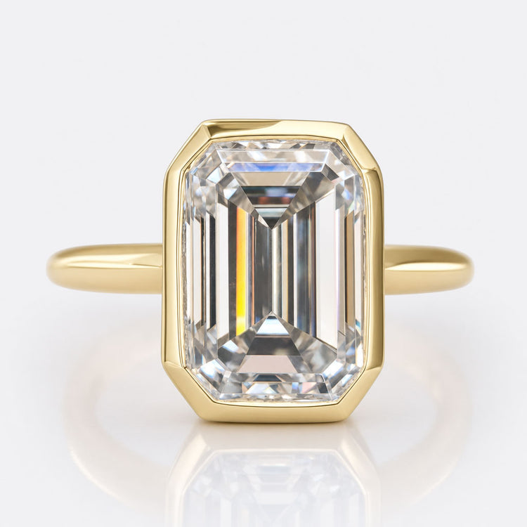 Emerald Light Gray Moissanite Bezel Comfort-Fit Ring 2.9 CT