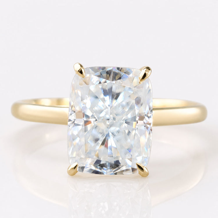 Cushion Cut Colourless Moissanite Cathedral Solitaire Ring