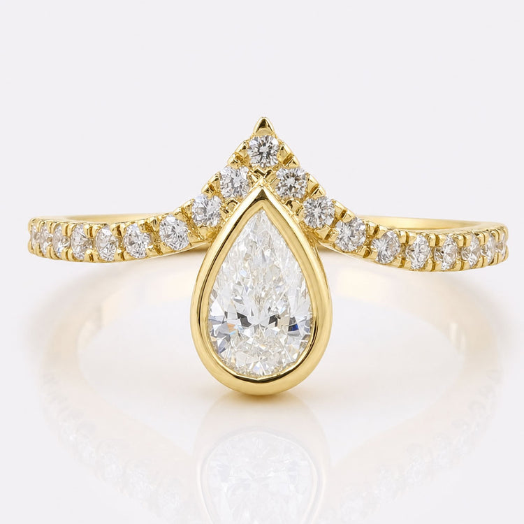 0.77 TCW Pear Cut Upside Down Bezel Set Moissanite Ring