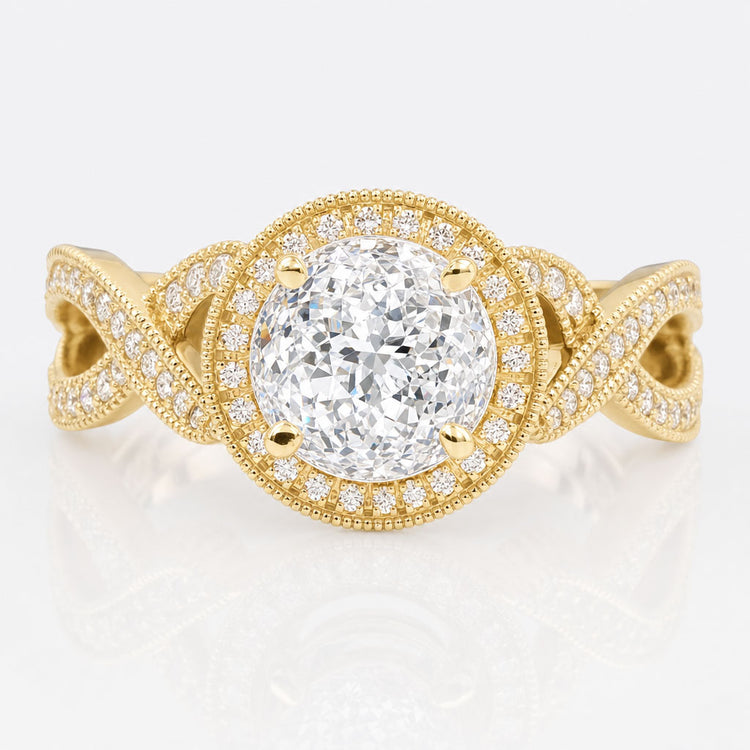 2.19 TCW Portuguese Cut Halo Vintage Moissanite Engagement Ring