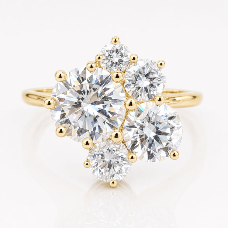 2.34 TCW Round Cut Moissanite Five Stone Vintage Style Engagement Ring