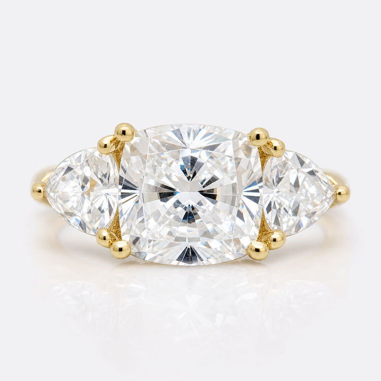Cushion Cut Moissanite Trillion Three Stone Ring 3.8 CT