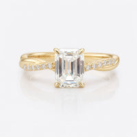 1.60 TCW Emerald Step Cut Rope Pave Twisted Moissanite Engagement Ring