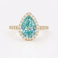2.30 TCW Cyan Blue Pear Cut Halo Pave Moissanite Wedding Ring