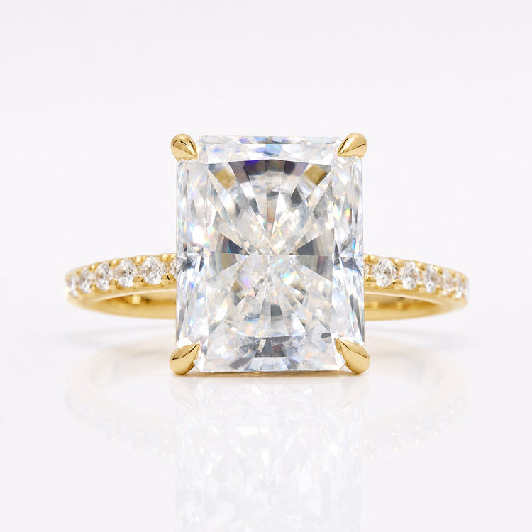 3.39 TCW Radiant Cut Moissanite Hidden Halo Pavé Ring