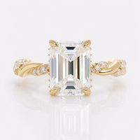 2.66 TCW Emerald Cut Contemporary Twisted Pave Set Moissanite Engagement Ring