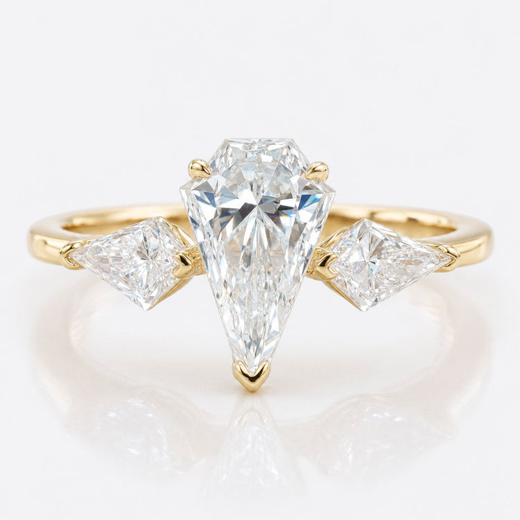 Unique 1.35 TW Spear and Kite Cut Three Stones Engagement Ring