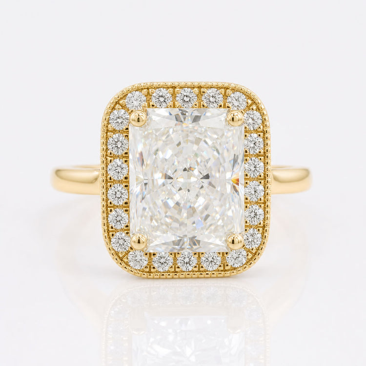 5.06 TCW Radiant Cut Cathedral Set Halo Moissanite Engagement Ring