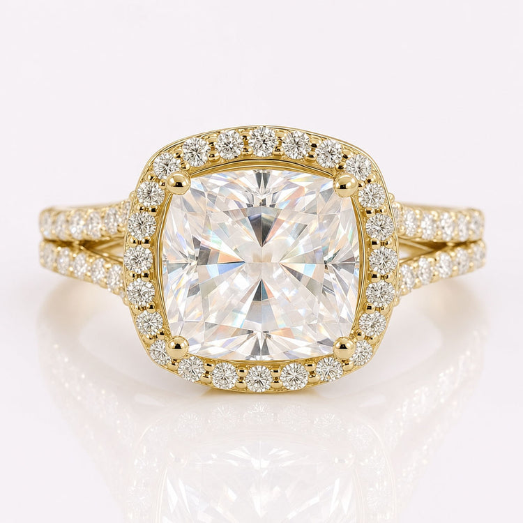 Contemporary 4.02 TCW Cushion Cut Split Shank Halo Engagement Ring