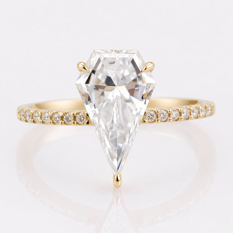 Antique and Special 1.73 TCW Spear Cut Colorless Moissanite Engagement Ring