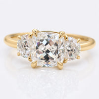 2.41 TW Cushion Divine with Side Halfmoon Three Stone Wedding Ring