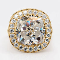 Antique Style 12.97 TW Cushion Rensu Cut Vintage Halo Engagement Ring