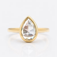 Timeless Two Tone Bezel Set Ring, 2.11 CT Pear Rose Cut Solitaire Engagement Ring