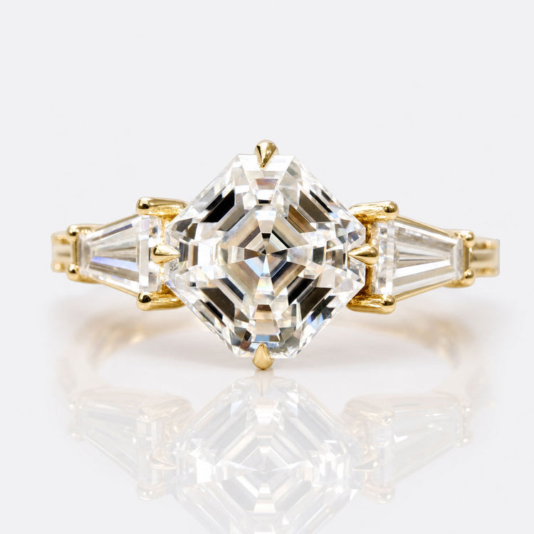Octavia Cut Colorless Moissanite Three Stone Ring 3.7 TCW