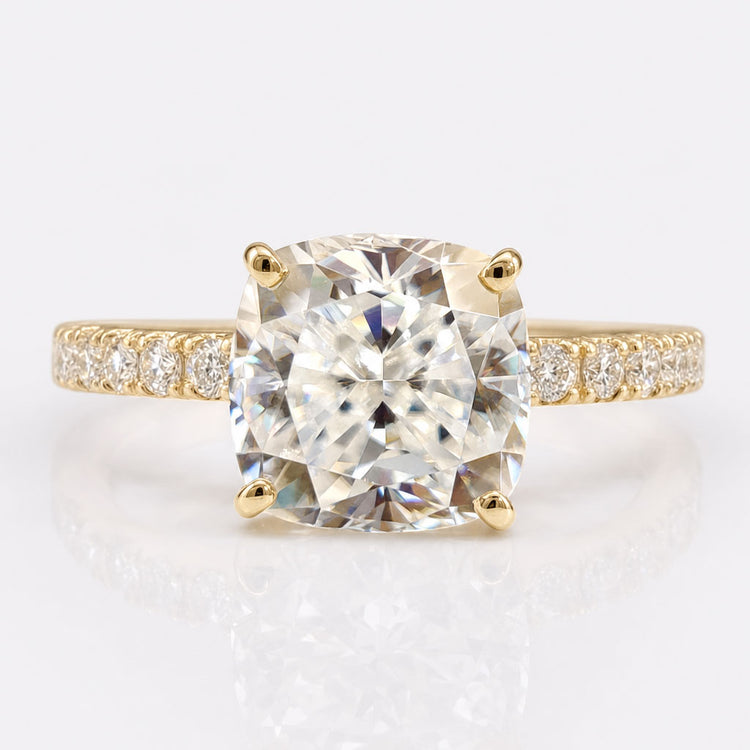 3.43 TCW Cushion Cut Classis Double Halo Moissanite Engagement Ring