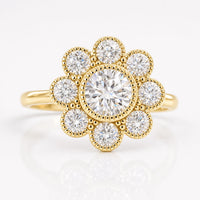 Flower Style, 1.52 TCW Round Cut Cluster Halo Moissanite Wedding Ring