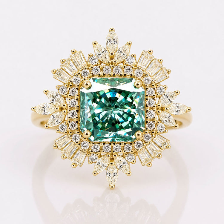3.43 TCW Radiant Cut Antique Victorian Marquise Baguette Halo Engagement Ring