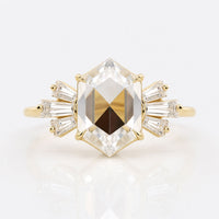 2.34 TCW Hexagon Rose Cut with Tapered Baguette Moissanite Engagement Ring