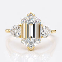 4.07 TCW Hexagon and Trillion Moissanite Three Stone Engagement Ring