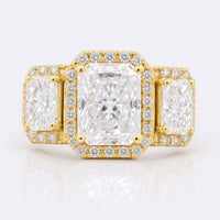 4.01 TCW Radiant Cut Colorless Moissanite Three Stone Halo Engagement Ring