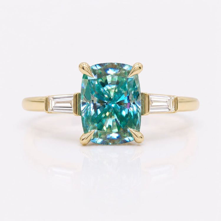 1.40 TCW Cushion Baguette Three Stone Moissanite Engagement Ring